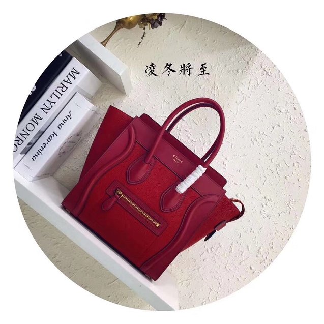 Celine original smooth&grained calfskin micro luggage handbag 189793 red
