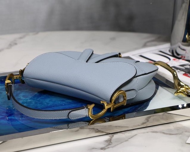 2019 Dior original grained calfskin mini saddle bag M0447 light blue