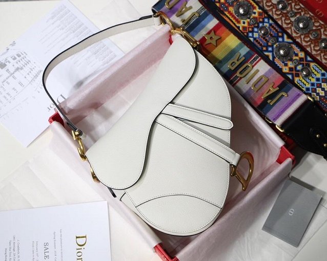 2019 Dior original grained calfskin saddle bag M0446 white