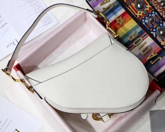 2019 Dior original grained calfskin saddle bag M0446 white