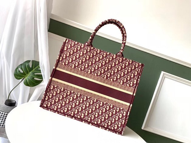 Dior original canvas book tote oblique bag M1286 burgundy