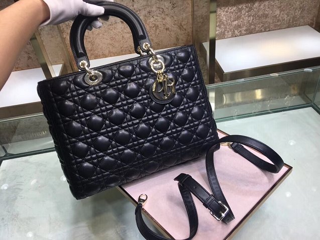 Dior original lambskin large Lady dior bag black M0566 black