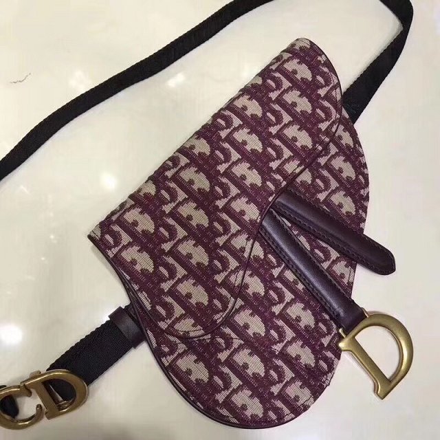 2019 Dior original canvas saddle belt bag S5632 burgundy