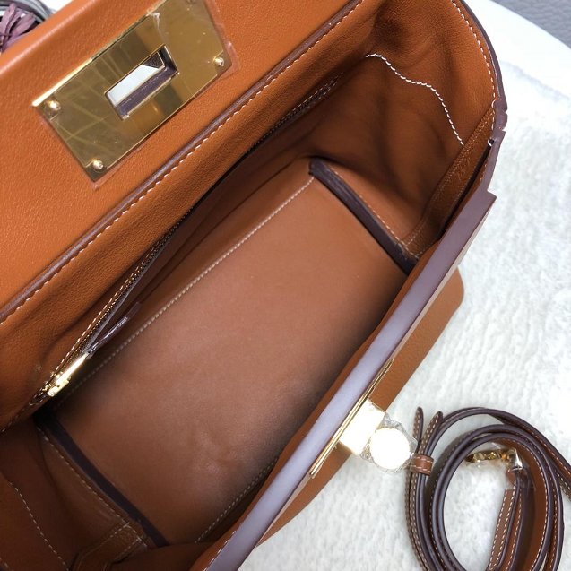 2019 Hermes original handmade togo leather small kelly 2424 bag H03698 caramel