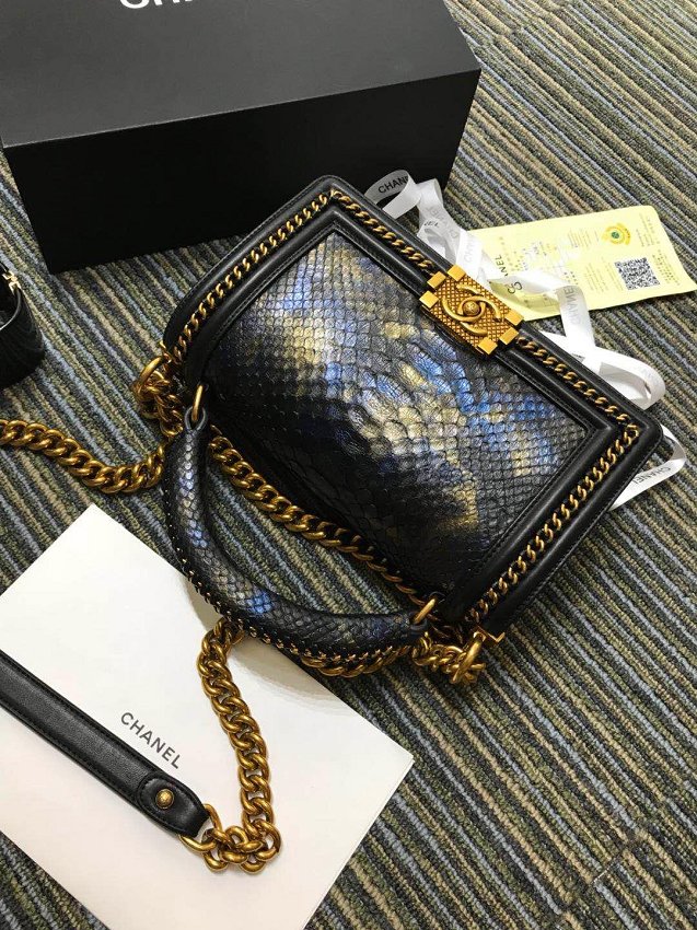 CC original python leather le boy handbag A94804 black&gold