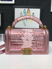 CC original python leather le boy handbag A94804 pink