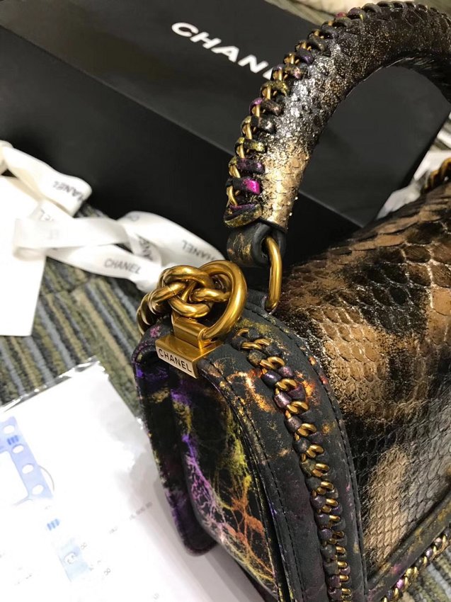 CC original python leather medium le boy handbag A94804 gold&purple