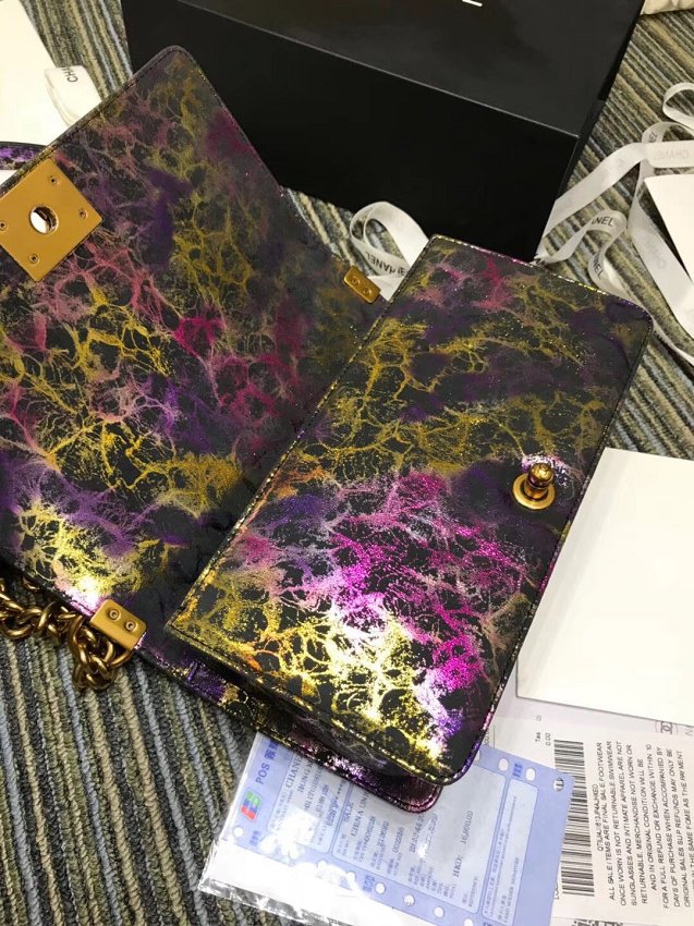 CC original python leather medium le boy handbag A94804 gold&purple