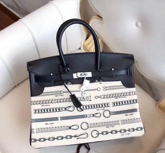 Hermes original calfskin&canvas birkin bag H03679 black