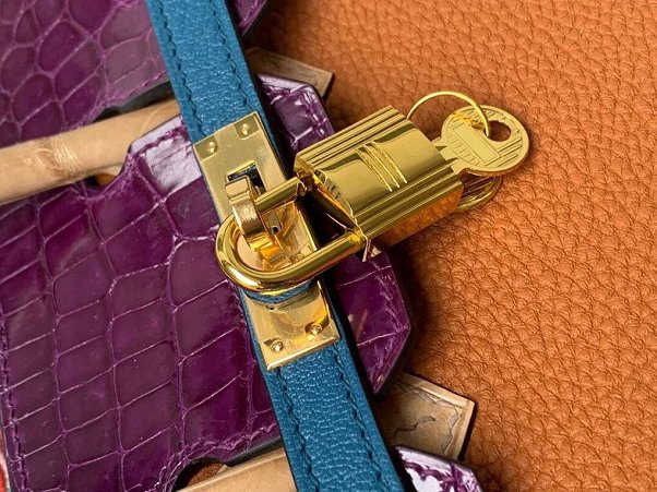Hermes original handmade crocodile togo leather birkin bag H0035 caramel&purple