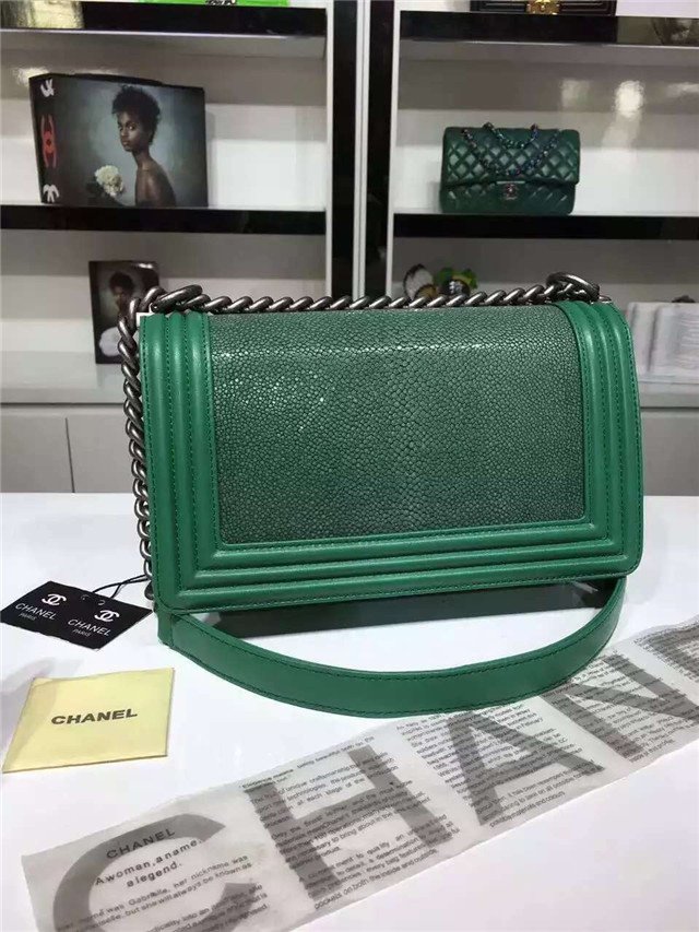 CC original genuine stingray skin boy bag A67086 green