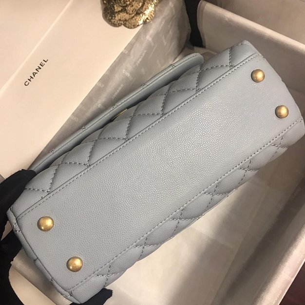 2019 CC original grained calfskin small coco handle bag A92990 light blue