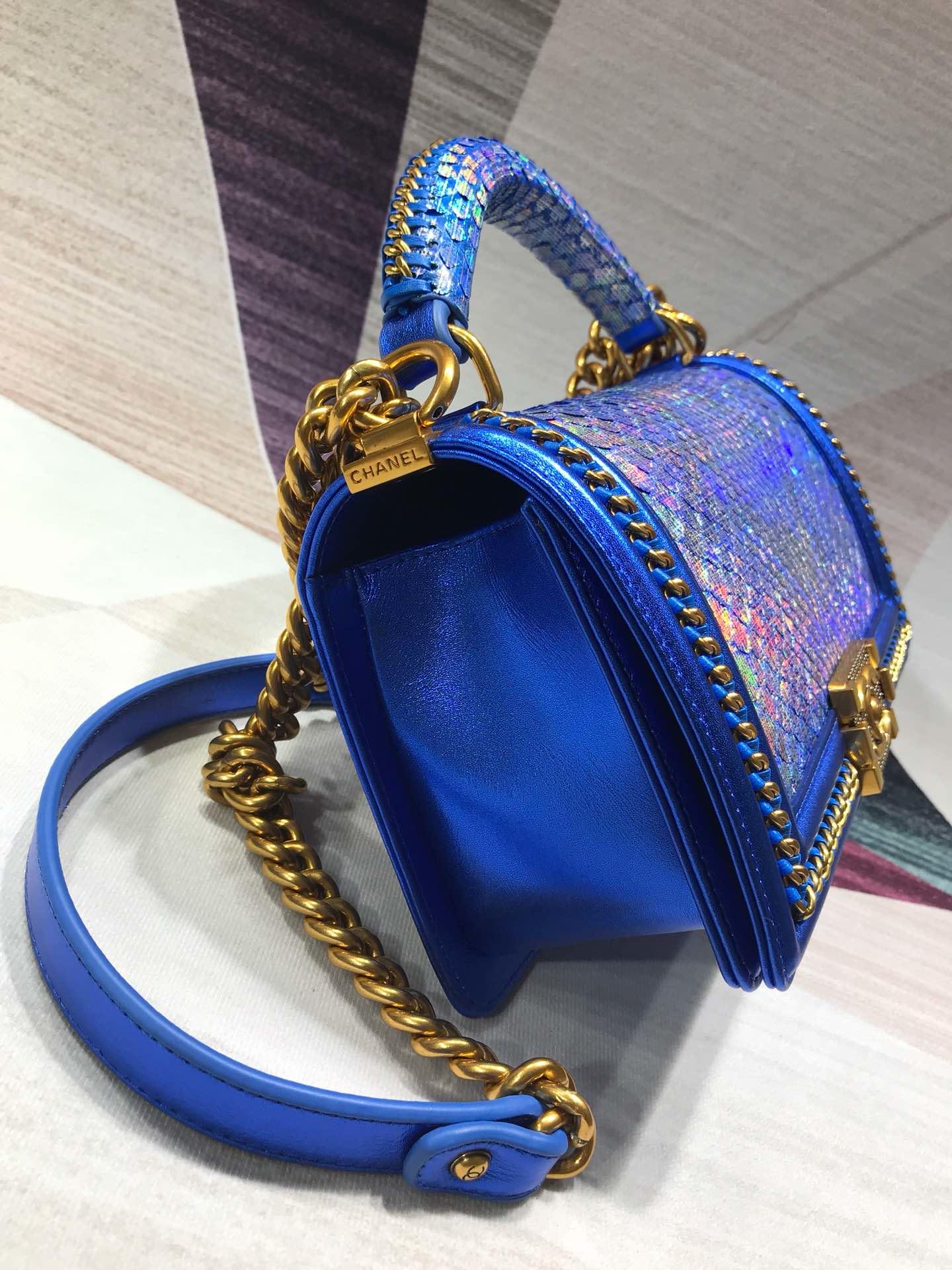 CC original python leather medium boy handbag A94804 blue