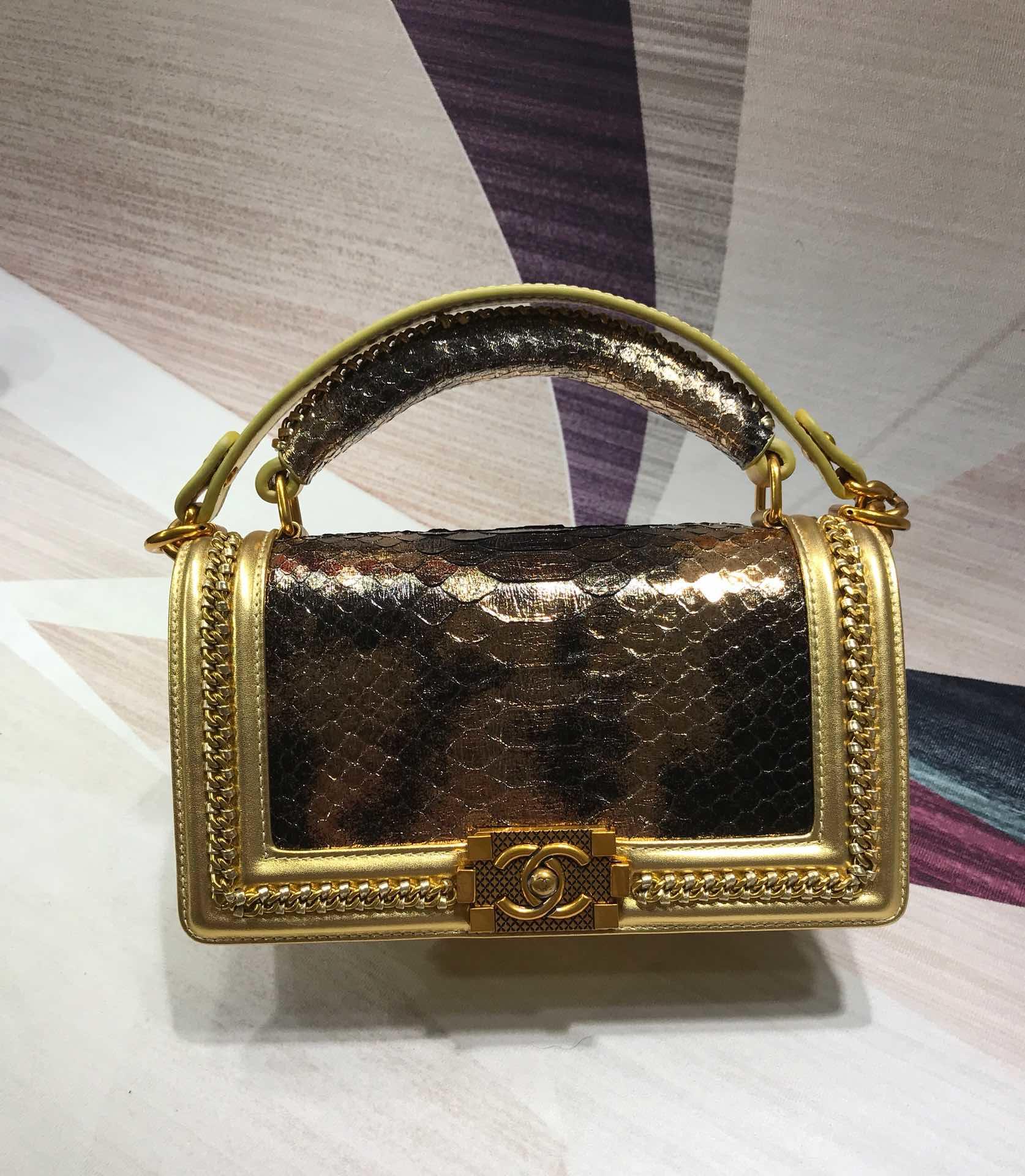 CC original python leather medium boy handbag A94804 gold