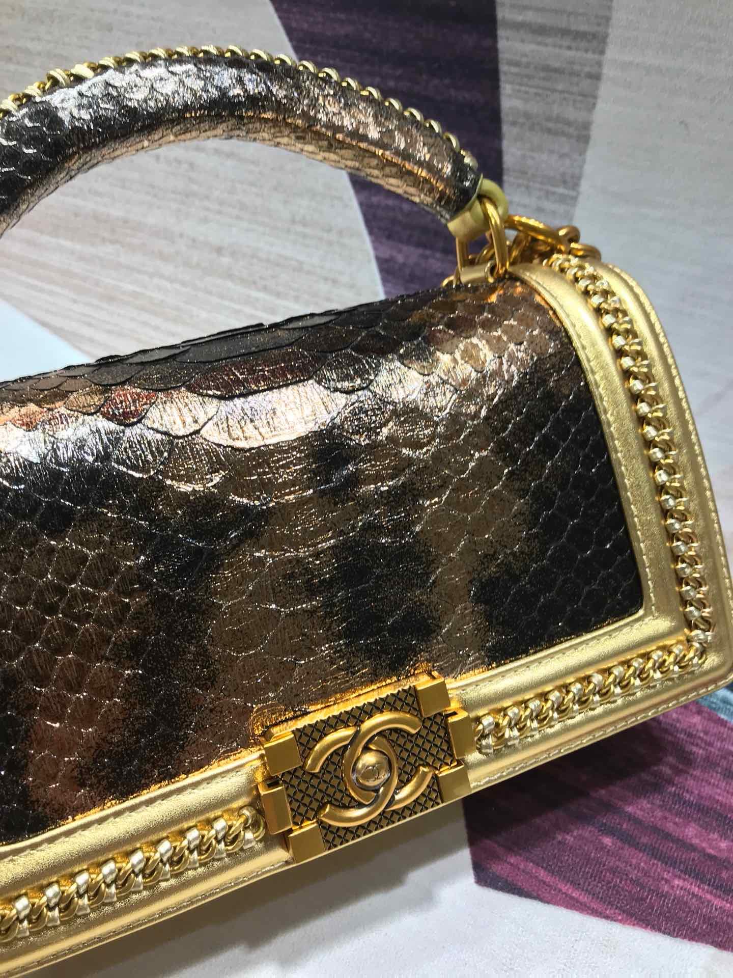 CC original python leather medium boy handbag A94804 gold