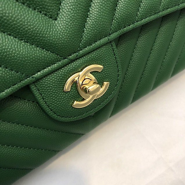 CC original grained calfskin medium double flap bag A01112-2 green