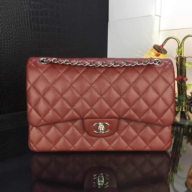 CC original handmade grained calfskin large flap bag A58600 bordeaux