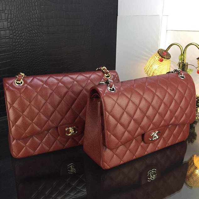 CC original handmade grained calfskin large flap bag A58600 bordeaux