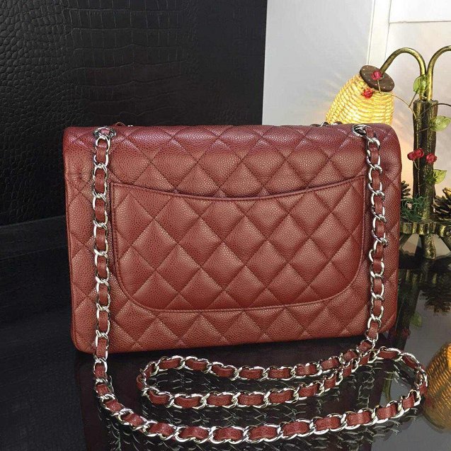 CC original handmade grained calfskin large flap bag A58600 bordeaux