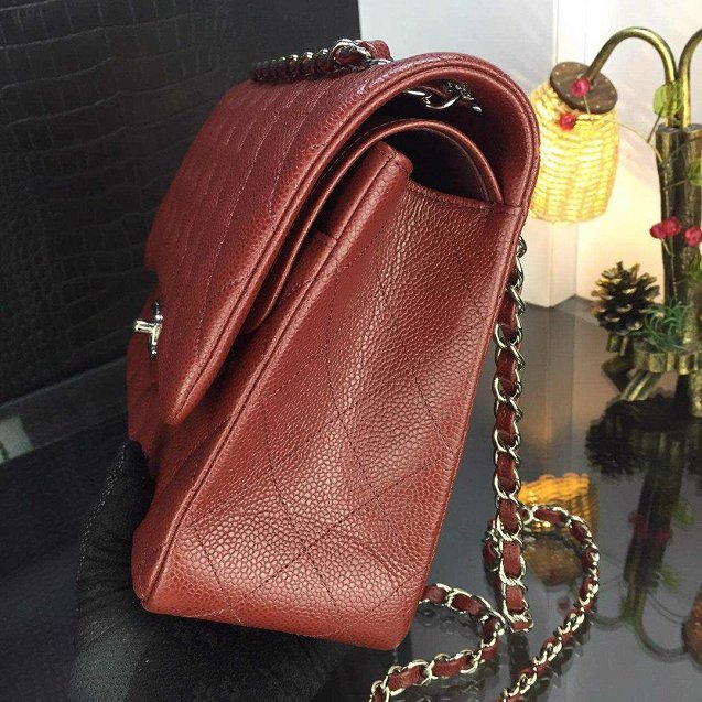 CC original handmade grained calfskin large flap bag A58600 bordeaux