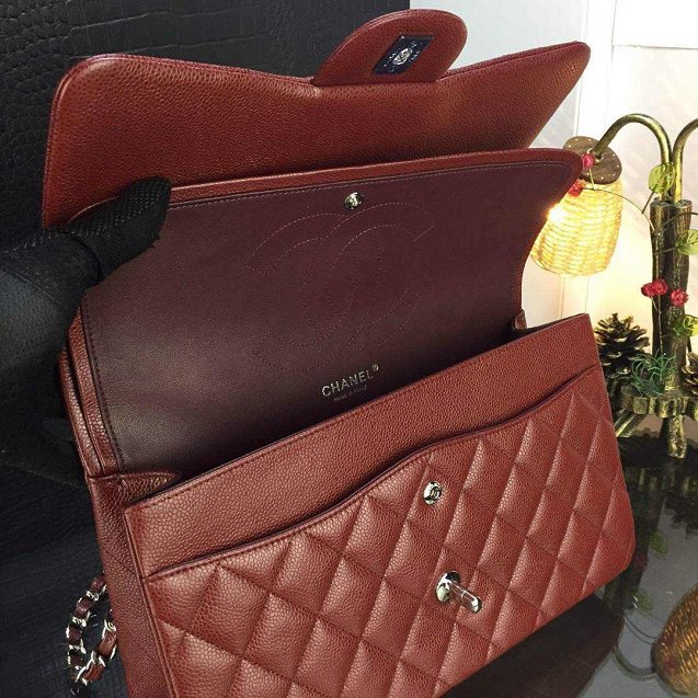 CC original handmade grained calfskin large flap bag A58600 bordeaux