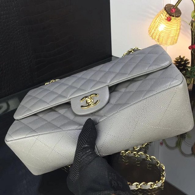 CC original handmade grained calfskin large flap bag A58600 grey