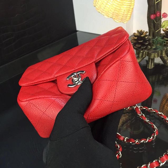 CC original handmade grained calfskin super mini flap bag HA35200 red