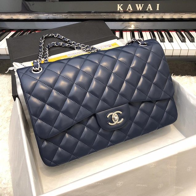 CC original handmade lambskin large flap bag HA58600 navy blue