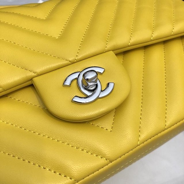 CC original lambskin medium double flap bag A01112-2 yellow