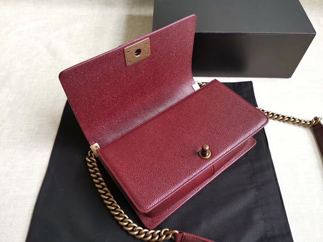CC original handmade grained calfskin medium boy handbag HA67086 bordeaux