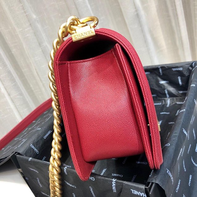 CC original small-grained calfskin medium boy handbag 67086 dark red