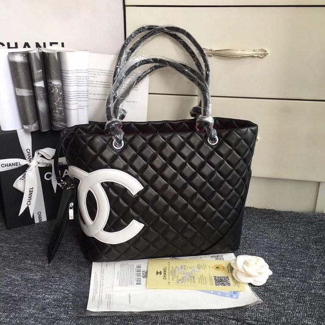 CC original lambskin shopping tote bag A25169 black&white