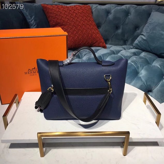 Hermes togo leather small kelly 2424 bag H03698 royal blue&black