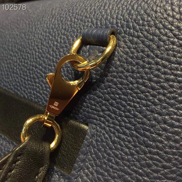 Hermes togo leather small kelly 2424 bag H03698 royal blue&black