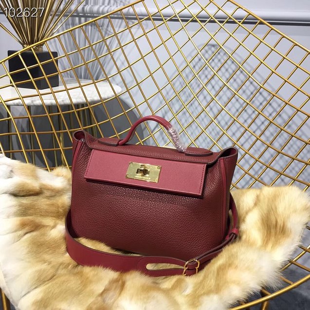 Hermes togo leather kelly 2424 bag H03699 bordeaux