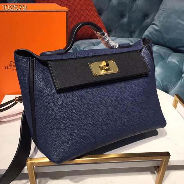 Hermes togo leather kelly 2424 bag H03699 royal blue&black