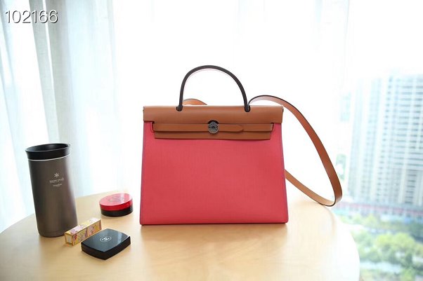 Hermes original canvas&calfskin leather small her bag H031 pink