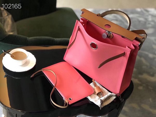 Hermes original canvas&calfskin leather small her bag H031 pink