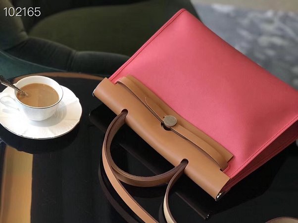 Hermes original canvas&calfskin leather small her bag H031 pink