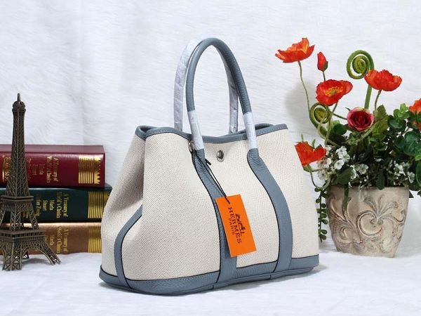 Hermes canvas garden party 30 bag G30 white&light blue