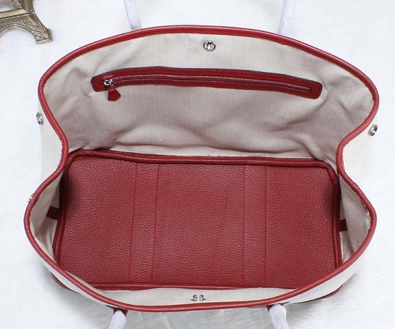 Hermes canvas large garden party 36 bag G36 white&bordeaux