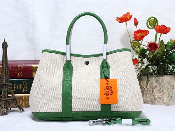 Hermes canvas large garden party 36 bag G36 white&green