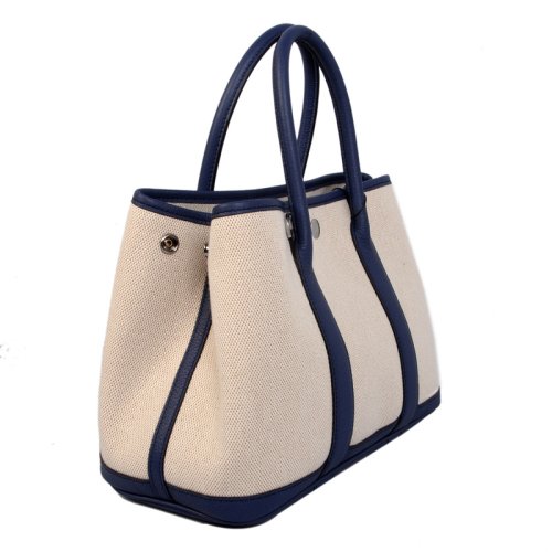 Hermes canvas large garden party 36 bag G36 white&navy blue