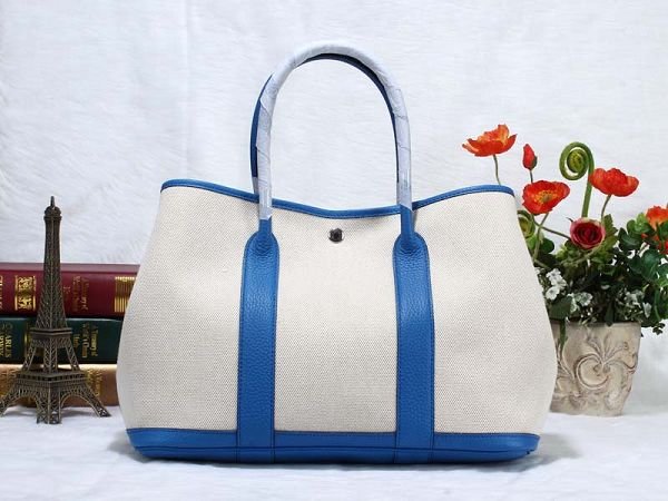 Hermes canvas large garden party 36 bag G36 white&royal blue