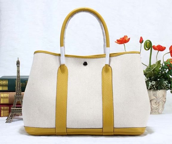 Hermes original canvas large garden party 36 bag G36 white&yellow