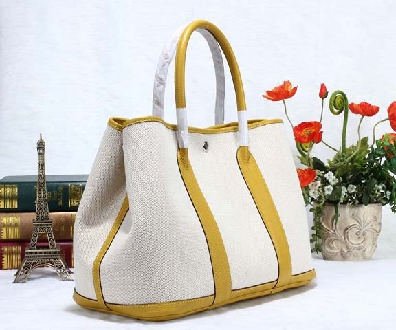 Hermes original canvas large garden party 36 bag G36 white&yellow