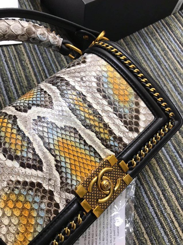 CC original python leather medium boy handbag A94804 beige&yellow