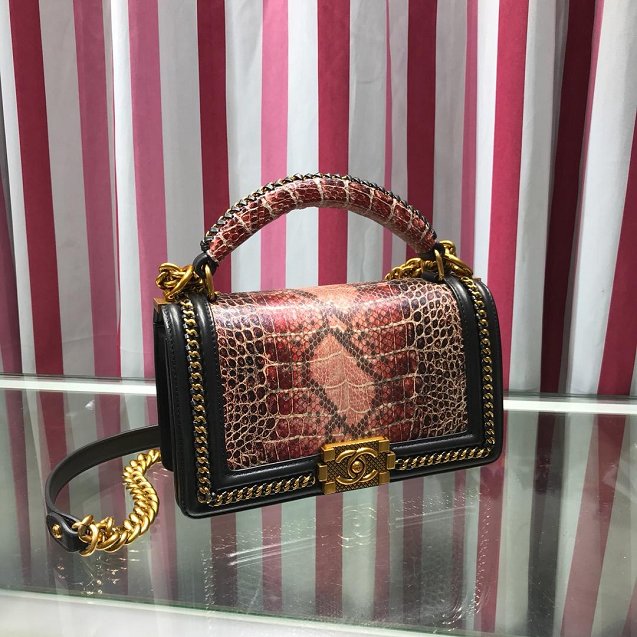 CC original python leather medium boy handbag A94804 black&bordeaux