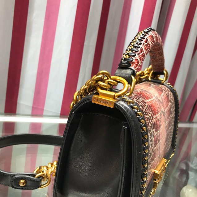 CC original python leather medium boy handbag A94804 black&bordeaux