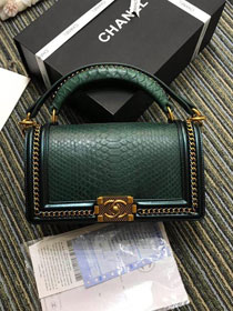 CC original python leather medium boy handbag A94804 blackish green